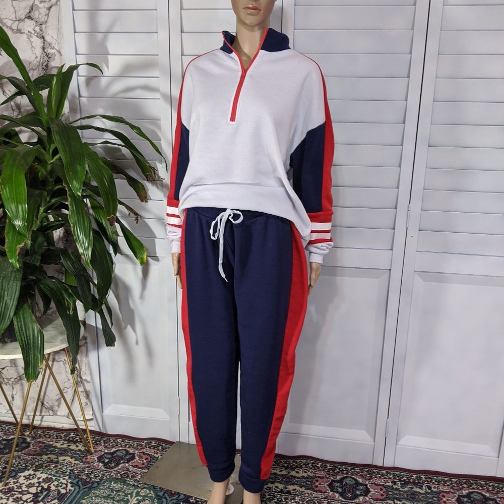 Color Block 2X Matching Track Suit Women Plus
